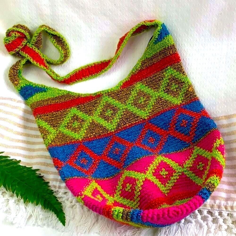 Bamboo Trading Company Colorful Soft Woven Crossbody Bucket Bag
